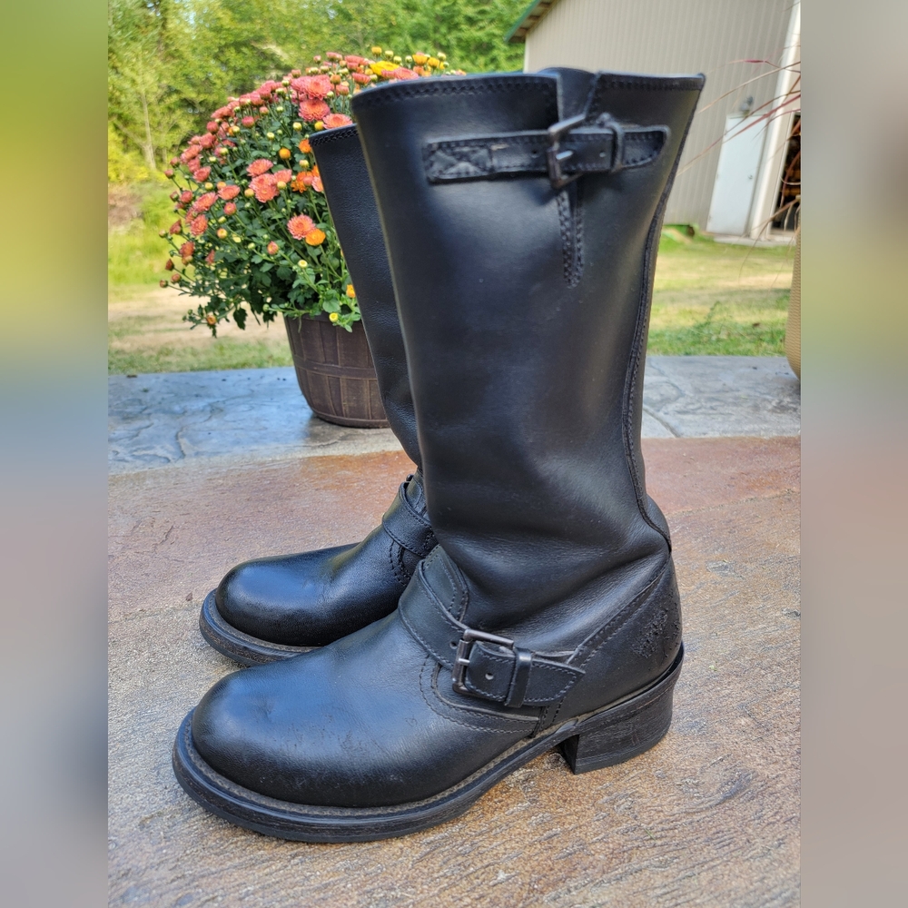 Frye Tall Engineer Boots Black Womens 7 VGUC